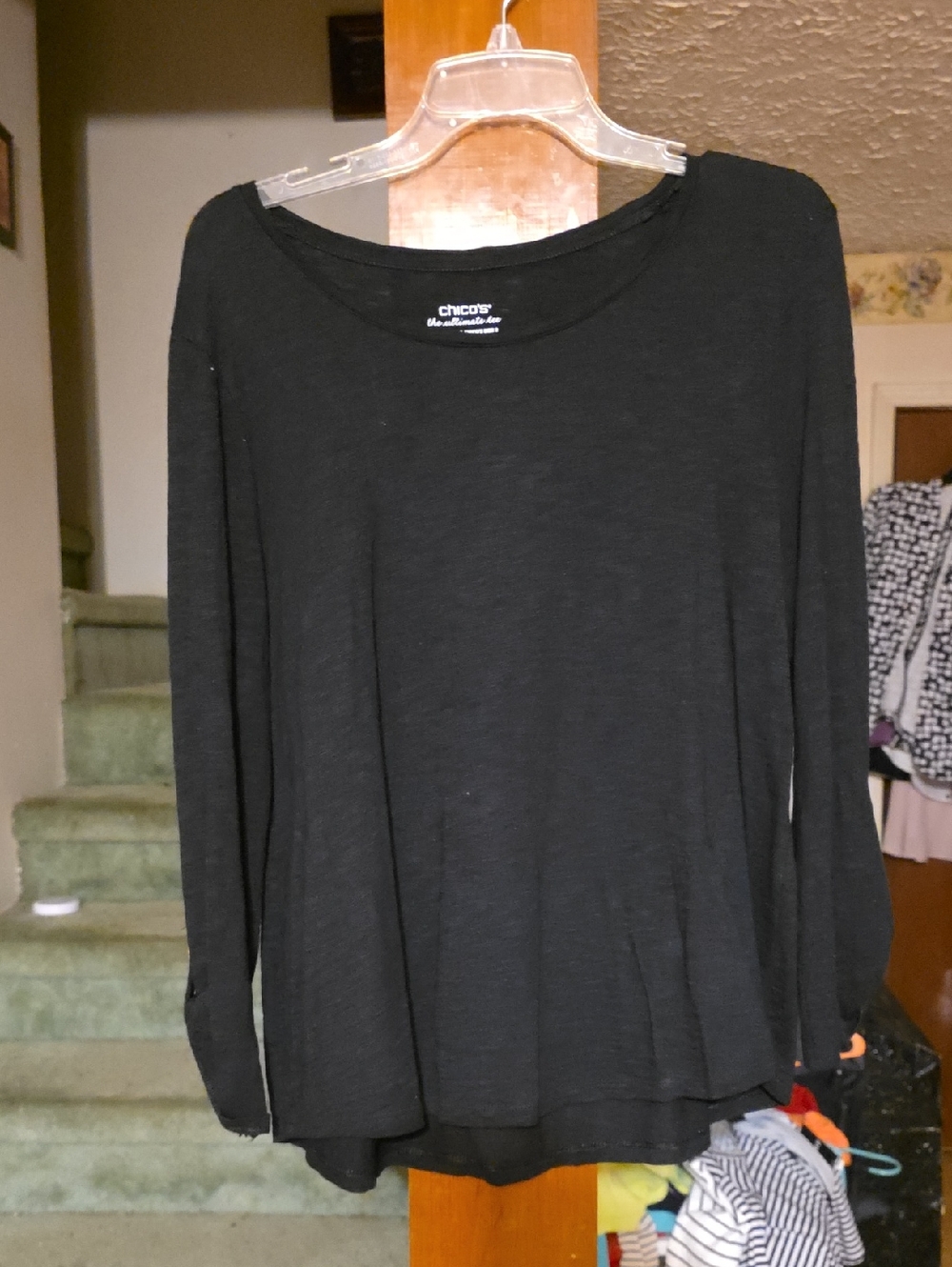 Chico's Black Long-Sleeve Scoop Neck Top